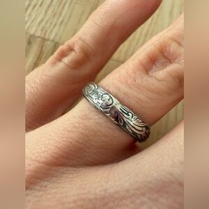 Vintage 925 Sterling silver art nouveau engraved floral band ring size 6.5